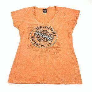 Harley Davidson Plainfield IN Short Sleeve T-Shirt Size XL Womens Bright Orange